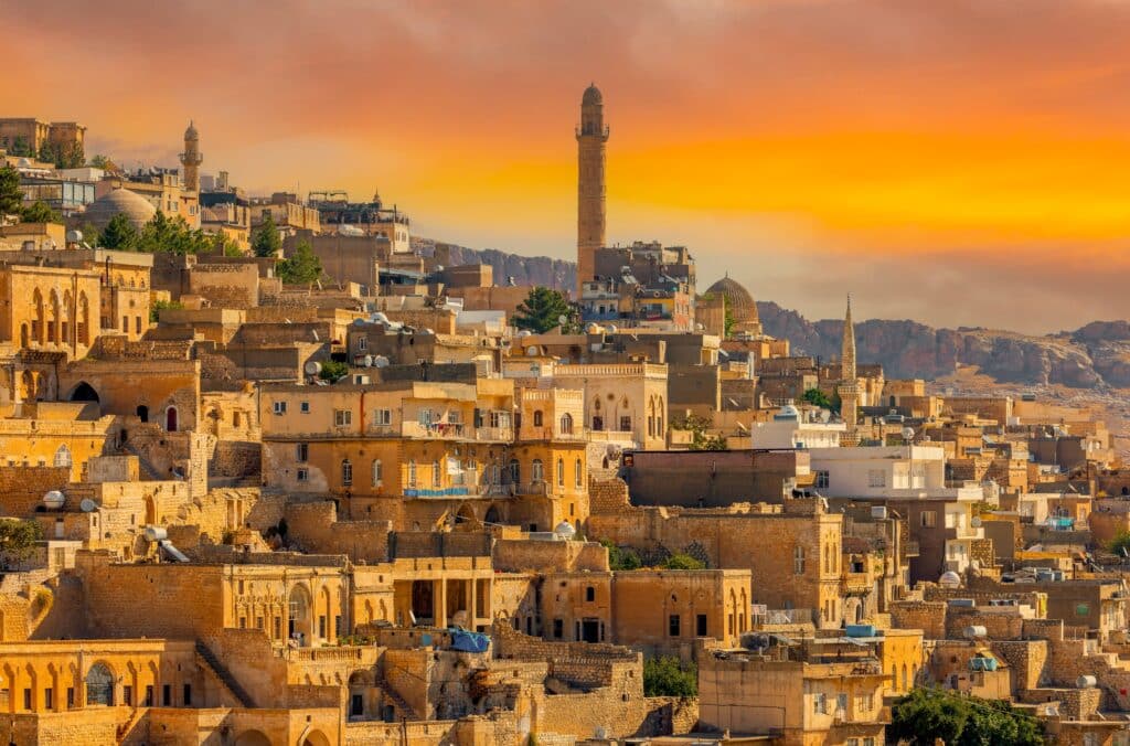 Ancient and stone houses of Old Mardin (Eski Mardin) with Mardin Castle, Located South Eastern of Turkey