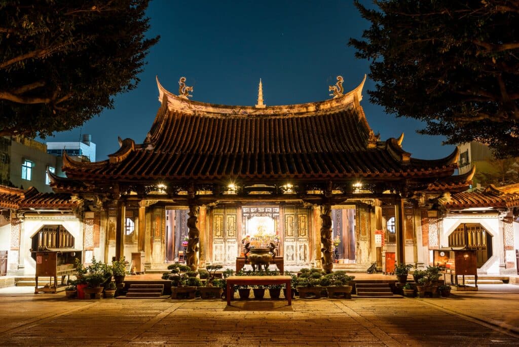 Building view of Lukang Lung-shan Temple in Changhua, Taiwan. It is a famous tourist attraction in Changhua County