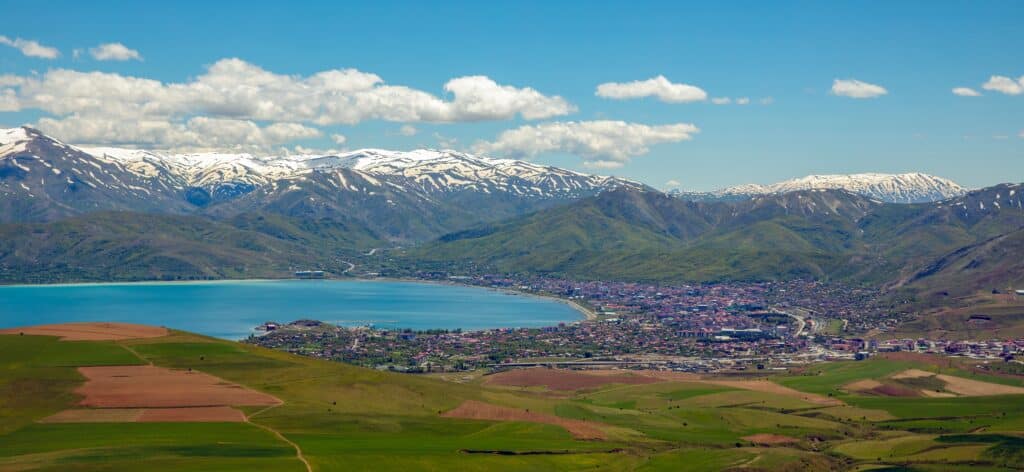 View over the Lake Van and the town of Tatvan, in the province of Bitlis, Turkey