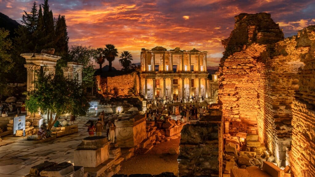 Izmir, Turkey : The Ephesus Ancient City night view in Turkey