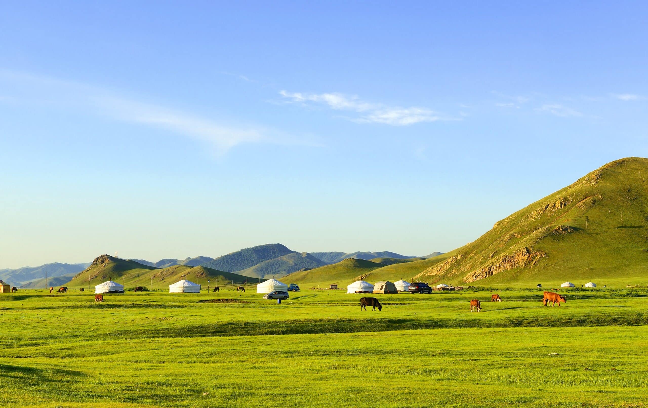 The landscape around the Amarbayasgalant monastery in northern Mongolia. Amarbayasgalant Monastery is one of the three largest Buddhist monastic centers in Mongolia