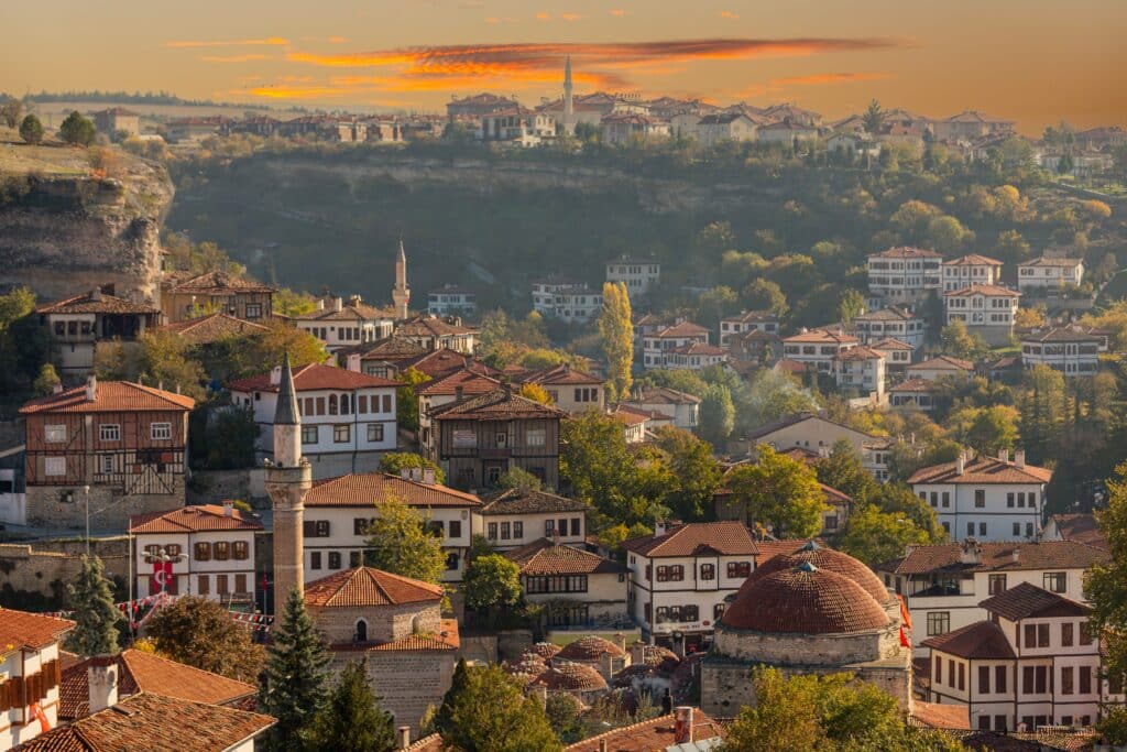 Traditional Ottoman Houses in Safranbolu. Safranbolu UNESCO World Heritage Site. Old wooden mansions turkish architecture. Safranbolu landscape view.