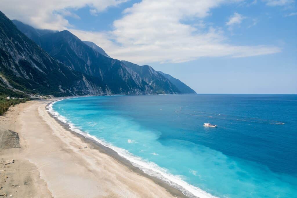 Aerial view of Chongde Gravel Beach located in Hualien County, Taiwan