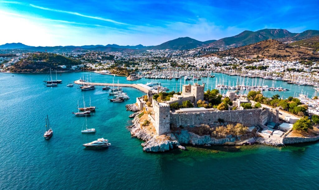 Aerial view of Bodrum in Mugla Province, Turkey.