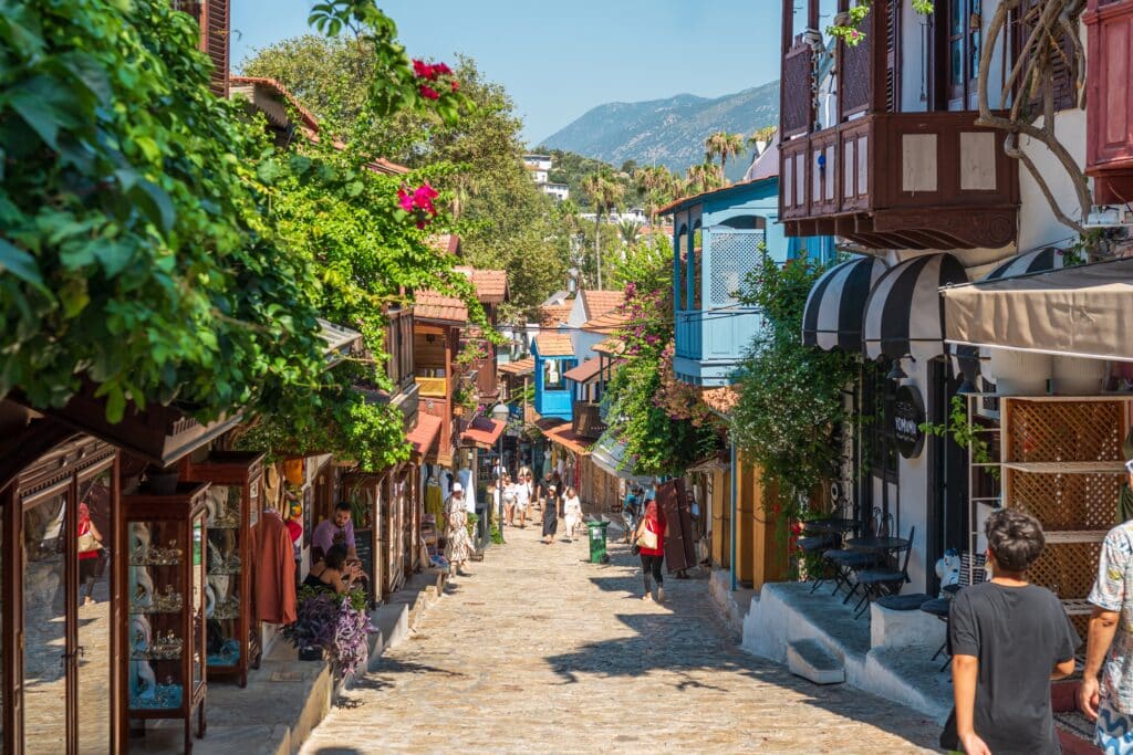 Antalya, Turkey: Kas Town, a popular tourist destination in Antalya, Turkey. Its famous street lined with boutique shops in Kas old town
