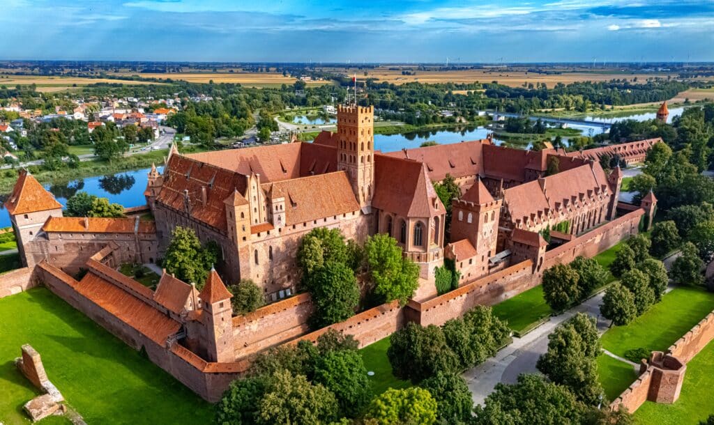Malbork Castle on the Nogat River in the Pomeranian Voivodeship, Poland. UNESCO World Heritage Site
