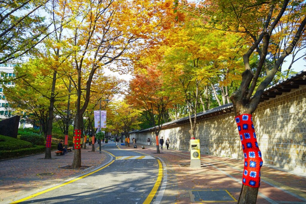 Seoul,South Korea:Deoksugung Stonewall Walkway beside Deoksugung palace