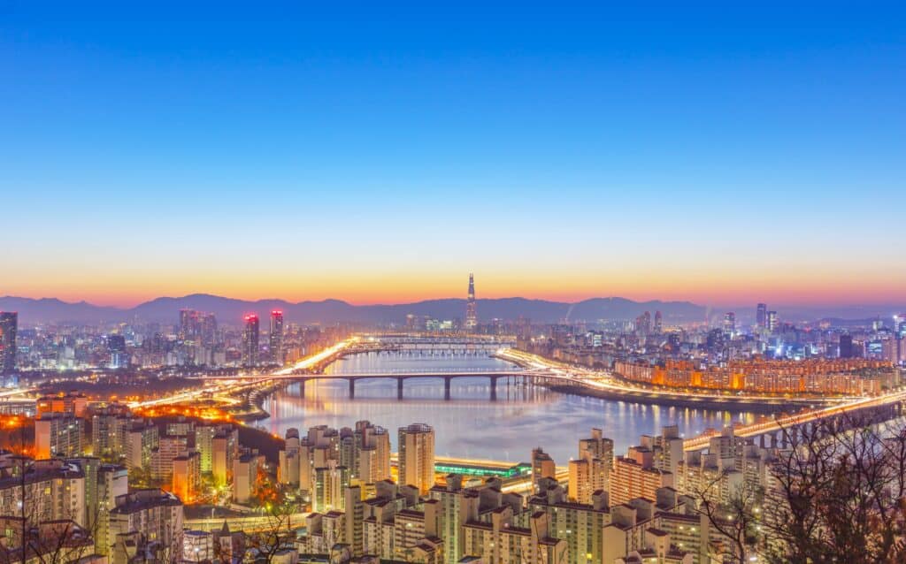 Sunrise Seoul City and Han river South Korea