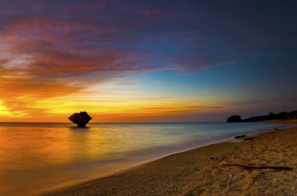 Sunset beach scenery in Okinawa Japan