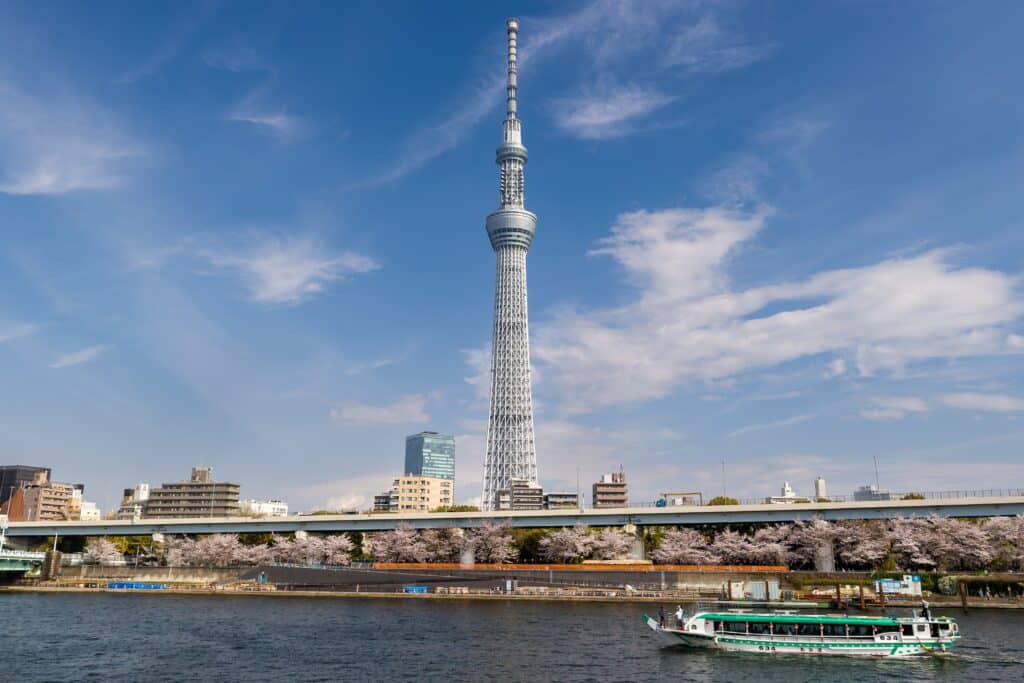 Tokyo Skytree rising above the Sumida River skyline