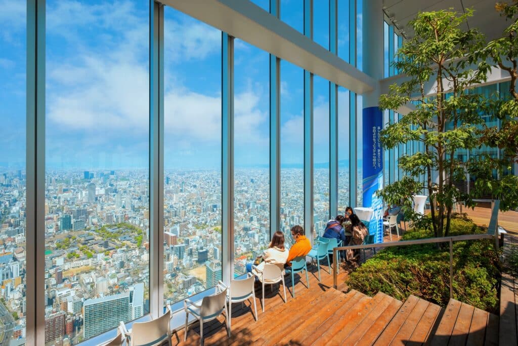 Panoramic city view from Abeno Harukas Observatory in Osaka
